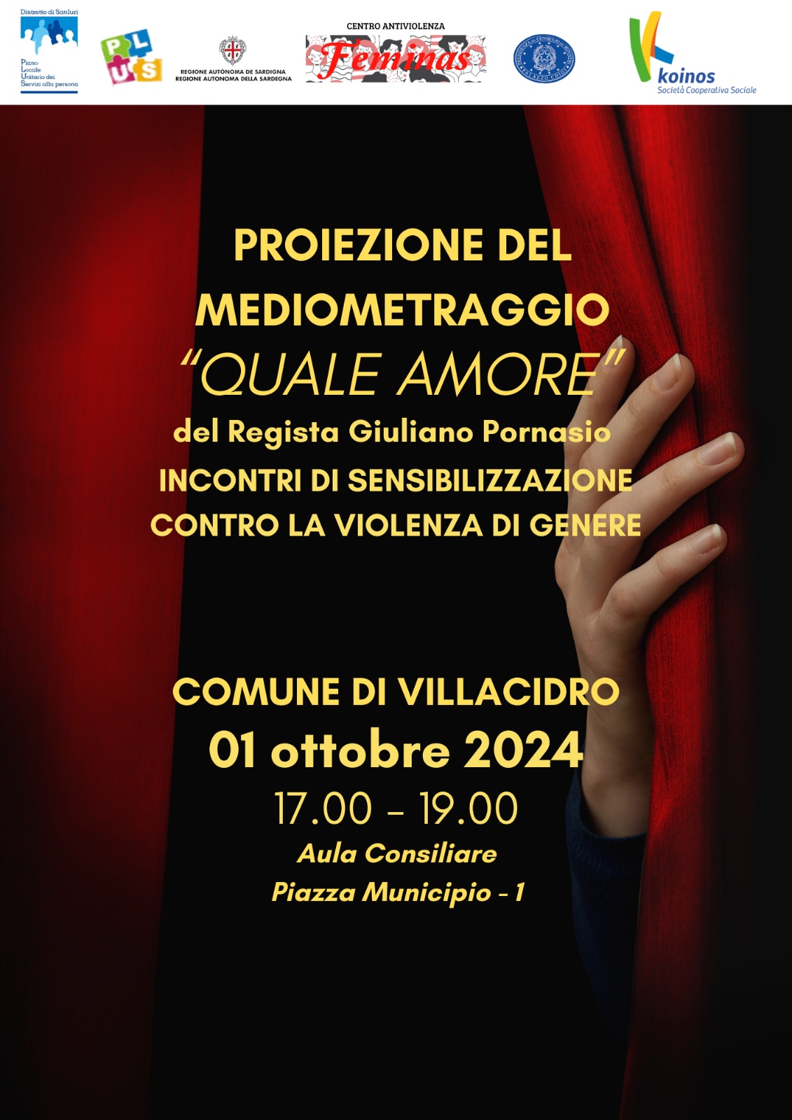 Centro Antiviolenza Cav Feminas - Proiezione 'Quale Amore' - Aula Consiliare 1 ottobre 2024